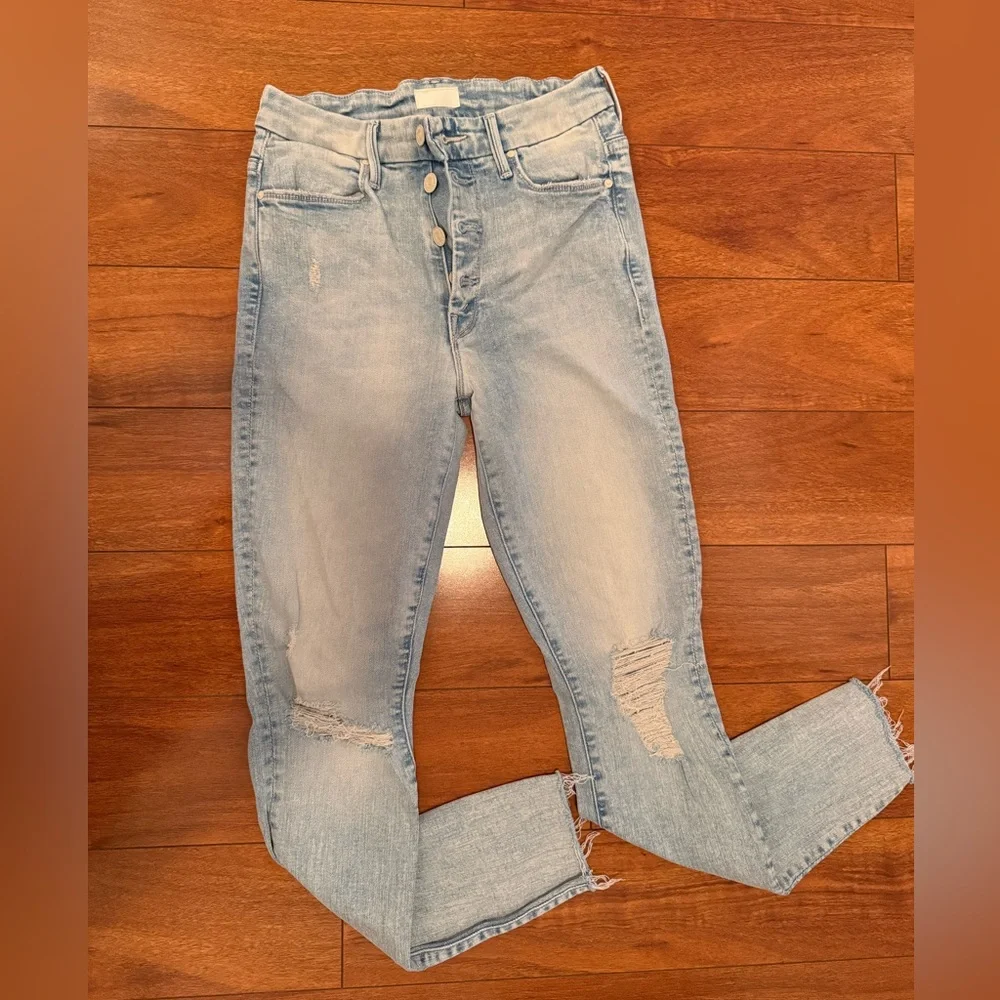 MOTHER Light Blue The Pixie Frayed Ankle Jeans